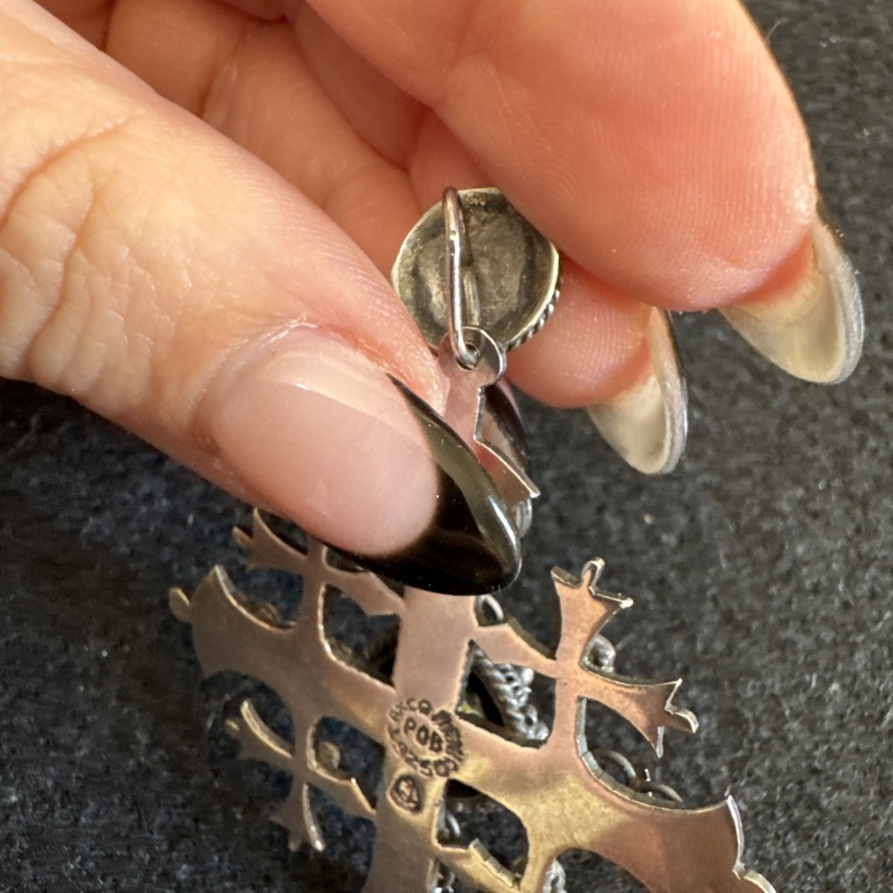 Estate Sterling Silver 925 Large Heavy Jerusalem Cross Pendant Taxco POB - Picture 8 of 9